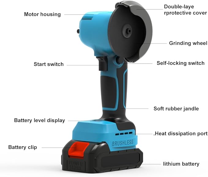 Brushless Cordless Angle Grinder Kit, 28000rpm Mini Electric Angle Grinding Tool with 2x21V 2000mAh Battery and 6-Cutting Discs, Grinder Handheld Cutter for Metal Wood
