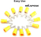 100pcs Insulated Fork Spade Wire Connectors, U Type Electrical Crimp Terminals Kit for 12-10 AWG Cable by MILAPEAK (Yellow)