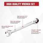 12pcs Ratchet Combination Wrench Set Metric And Standard, Ratcheting Wrench Set with Organizer Box, 12 Point Wrench Se t, Cr-V Constructed, 90-Teeth, Metric 8mm-19mm