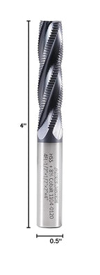 Accusize Industrial Tools 1/2'' Fine Tooth M42 8% Cobalt Tialn Roughing End Mill, 1/2'' Shk Dia, 2'' Flute Length, 4'' Oal, 4 Flute, 1104-0120