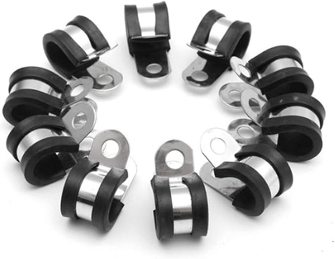 HOLYBEAR 3/4 Inch Stainless Steel Cable Clamp, Rubber Insulated Metal Conduit Wire Holder Strap Clips for Pipe, Tube, Hose Bracket (20mm, 12pcs)