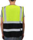 Dib Safety Reflective Vest High Visibility with Pockets and Zipper, Yellow and Black M
