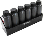 Pit Posse 563BK Oil Shelf Caddy Six Bottle Rack Holder- Made in USA - Holds 6 Quarts of Automotive Motor Engine Oil - Enclosed Race Trailer Shop Garage Aluminum Storage Organizer (Black)