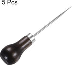 HARFINGTON 5pcs Handwork Sewing Awl Single Gourd Awl Leather Punch Hole Tool with Wooden Handle Scratch for Broken Wire Make Mark Drilling Stitching Repair and DIY Handmade, Dark Brown