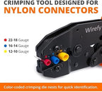 Wirefy Crimping Tool For Insulated Electrical Connectors - Ratcheting Wire Crimper Tool - Crimping Pliers - Ratchet Terminal Crimper - Wire Crimping Tool | Crimper Tool Electrical and Crimp Tool