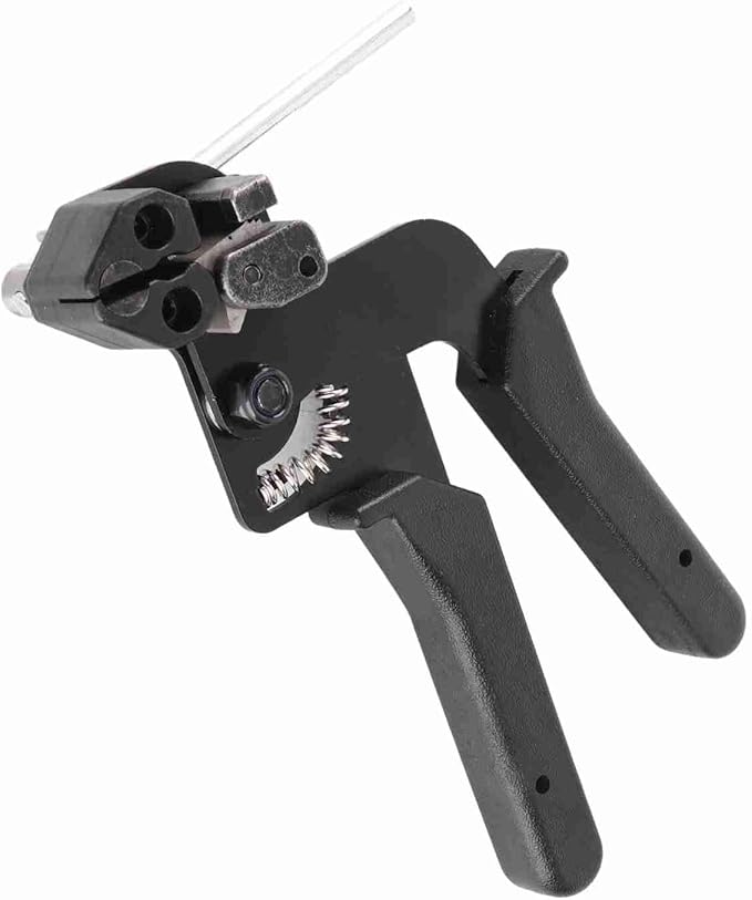 Cable Tie Tool, 65 Manganese Steel Stainless Steel Fastening Cable Tie Gun Tension Wire Fastening Automatic Tensioner Cutter Tool, Cutting Width within 12mm, Black, 8.27 x 4.72 x 0.47inch