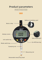 Digital dial Gauge, with a Range of 0-1.2in/30mm and a Digital Indicator Accuracy of 0.001mm/0.00005 "Metric and Imperial Measure Tool Electronic Dial Gauge(ACE-Q30)