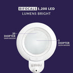 Neatfi XL Bifocals 1,200 Lumens LED Magnifying Lamp with Clamp, 3 Light Modes, Correlated Color Temperature Control (3000K-4500K-6000K), 12W, 120 Pcs SMD LED (White, 6 Inch Lens)