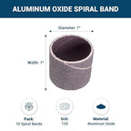 Benchmark Abrasives 1" x 1" Aluminum Oxide Abrasive Spiral Bands for Rotary Tools, Drum Sleeves for Sanding Deburring Blending Polishing on Metals Plastic Wood Rubber (10 Pack) - 120 Grit