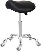 Saddle Stool with Wheels, Rolling Ergonomic Stool with Thick Saddle Seat, Adjustable Chair for Medical Dental Massage Clinic Salon (Black, Without Backrest)
