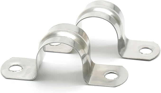 50 Pack 1/2 Inch 12mm U Bracket Rigid Pipe Strap Clamp, Two Hole Strap U Tube Pipe Conduit Clamp Clip for Pipe Fixing