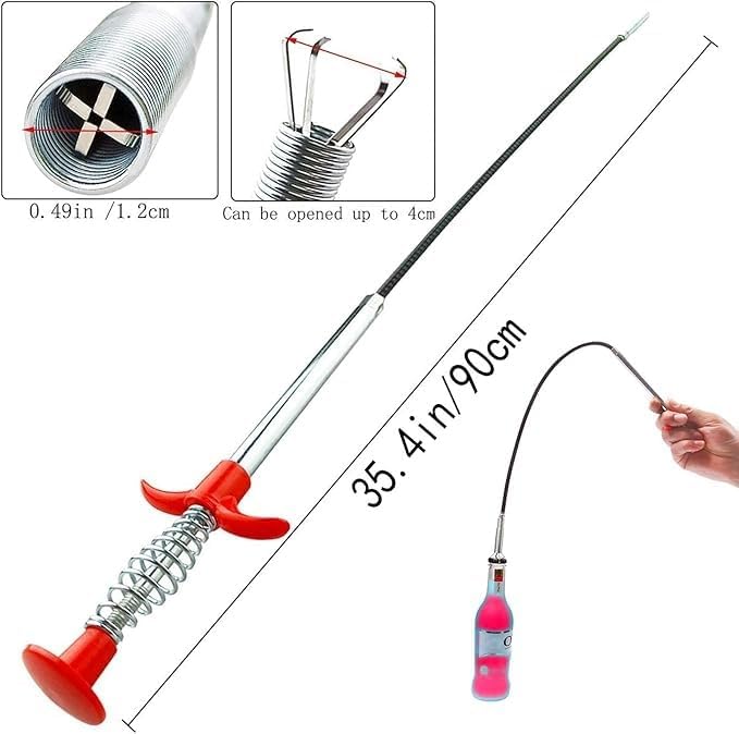 Drain Snake with Bendable Hose & 4 Claws - Flexible Hair Drain Clog Remover Tool for Sink, Toilet, Shower, and Tight Spaces, Grabber Claw Pick Up Reacher for Clogged Drains Cleaning (35.4in)