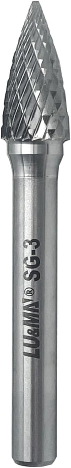 SG-3 Double Cut Tree Shape Tungsten Carbide Rotary Burr with 1/4" Shank for Die Grinder and Drill by LU&MN