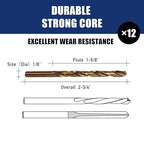 12pcs 1/8" Cobalt Drill Bits, M35 Jobber Drill Bits Set for Metal, Stainless Steel, Cast Iron, Wood, Plastic, Fully Ground from Pro Edge Technology