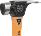 Klein Tools 832-26 Lineman's 26-Ounce Claw Milled Hammer, Fiberglass Handle, Heavy Duty for Utility Poles, Milled Face, High Visibility Orange