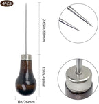 4 Pcs Scratch Awl Tool, with Gourd Shape Wooden Handle, Leather Awl Punch Tool,Tailors Awl, for Sewing Punching Stitching, Gourd Awl Repair Tool for Leather Craft Cloth