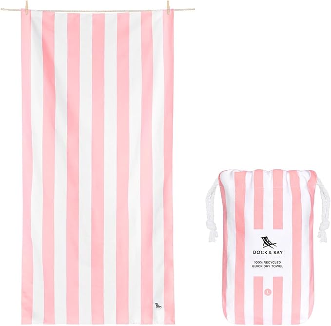 Dock & Bay Beach Towel - Quick Dry, Sand Free - Compact, Lightweight - 100% Recycled - Includes Bag - Set of 4 - Pretty in Pink, Large (160x90cm, 63x35)