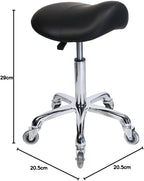 Saddle Stool with Wheels, Rolling Ergonomic Stool with Thick Saddle Seat, Adjustable Chair for Medical Dental Massage Clinic Salon (Black, Without Backrest)
