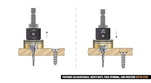 Amana Tool 55150 Carbide Tipped 82 Degree Countersink with Tapered Drill and Adjustable Depth Stop with No-Thrust BB 3/8 D x 3/32 Drill D x 1/4 Inch Quick Release Hex SHK