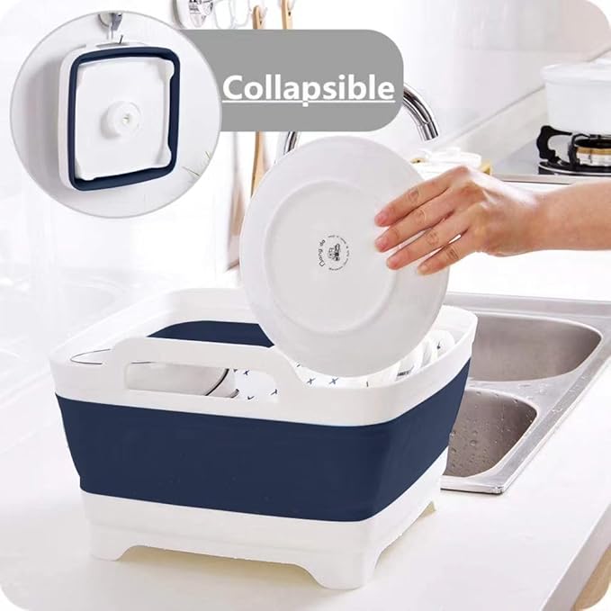 2.4 Gal(9L) Collapsible Dish Basin with Drain Plug,Space Saving Multiuse Foldable Sink Tub,Dishpan,Kitchen Sink for Camping,Plastic Tub,Vegetable Washing,RV