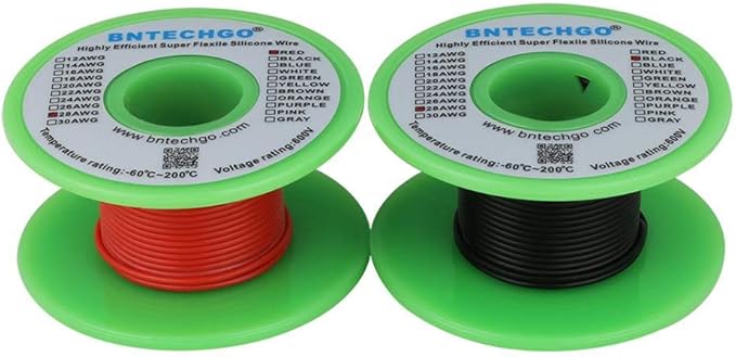 BNTECHGO 28 Gauge Silicone Wire Spool red 50ft and Black 50ft Flexible 28 AWG Stranded Tinned Copper Wire