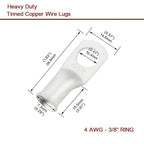 4 AWG 3/8" Stud Battery Ring Terminal (10 pcs.) - 4 Gauge Cable Connectors, Wire Lugs, Tubular Ring Terminal Connectors, Tinned Copper Eyelets
