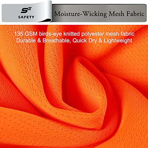 sesafety Safety Reflective Shirts, Class 2 High Visibility Shirts for Men Construction Work Mesh Short Sleeve Orange L