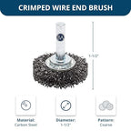Benchmark Abrasives 1-1/2 Inch Grinder Mounted Crimped Wire Wheel for Drill with 1/4" Shank, Steel Brush for Rust Removal, Cleaning, Deburring on Cast Iron, Steel Rotary Tools (5 Pack) - Carbon Steel