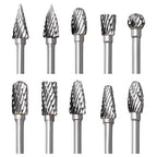 Tungsten Carbide Rotary Burr Set for Dremel, 10PCS Carbide Double Cut Carving Burr Bits with 1/8” Shank Rotary Tool Accessories for Woodworking, Engraving, Drilling, Steel Metal Working