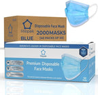 Litepak 2000pcs Disposable Face Masks Black 3-Ply Adult Mask Nose Wire Protection - Breathable Protective Face Covering