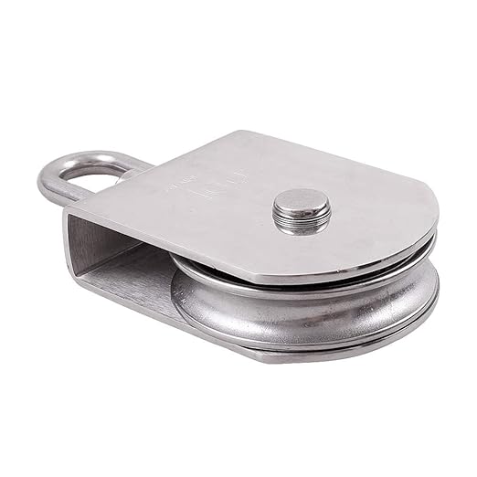 Rocaris M100 Lifting Single Pulley Roller Loading 3300Ibs, 304 Stainless Steel Heavy Duty Single Wheel Swivel Lifting Rope Pulley Block