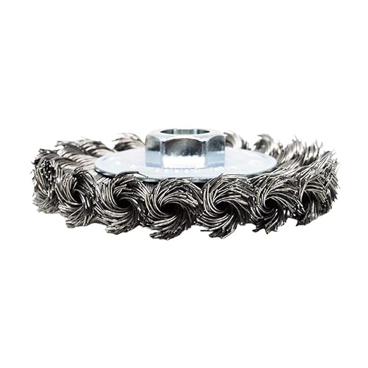 Benchmark Abrasives 4 Inch Standard Twist Knot Wire Wheel for Angle Grinder with 5/8"-11 Thread, Cleaning Narrow Holes, Deburring Grinding Wheels - Wire Wheel Attachment - Carbon Steel (4" x 1/2")