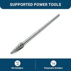 Benchmark Abrasives 6” Taper Shape Radius Double Cut Tungsten Carbide Die Grinder Bits Metal Deburring Tool Rotary Burr, 1/4 Inch Shaft, Engraving Tool for Woodworking Shaping Carving (SL-3)