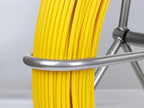 FAHKNS 425FT Fish Tape Fiberglass 1/4 inch(6MM) Fishing Wire Puller Duct Rodder Cable Running Electrical Fishtape Tool Rod with Steel Reel Stand Through Wall Pipe Length Marking in Meter