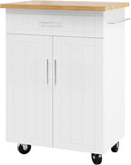 Shintenchi Kitchen Island Cart with Storage,Rolling Side Table on Wheels with Large Worktop, Cabinet,Towel Rack and Drawers for Kitchen,Dinning Room, White