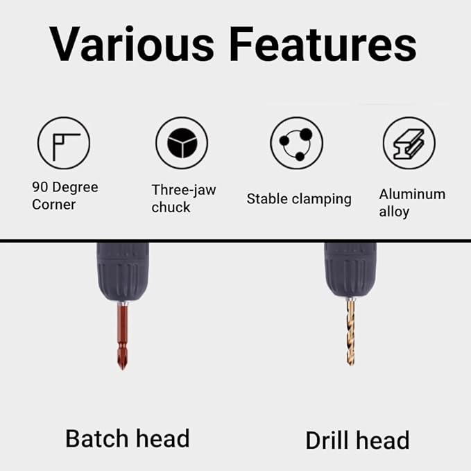 Right Angle Drill 90 Degrees Drilling Extension Chuck 8mm Shaft Electric Drill Extension Tool for Tight Corner Workspace
