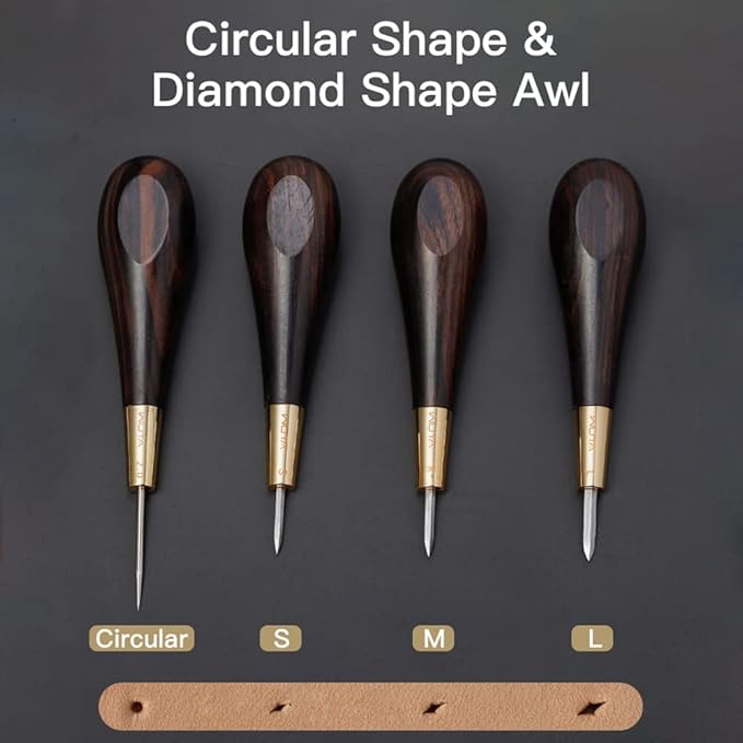 WUTA Stitching Awl Diamond Shape Awl Ebony Blackwood Handle Leather Craft Sewing Awl Kits Handmade Sewing Tools DIY Stitcher Taper, 3mm 1pcs