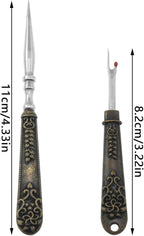 yyangz 1 Set Vintage Carving Awl Mini Seam Ripper Antique Brass Zinc Alloy Stainless Steel Hand Sewing Steel Needle Shoe Repair Punch Tool