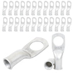 Heavy Duty Tinned Battery Ring Terminals - 6 AWG 3/8" Stud (25 pcs.), Copper Wire Lugs, Bare Copper Eyelets, Tubular Ring Terminal Connectors