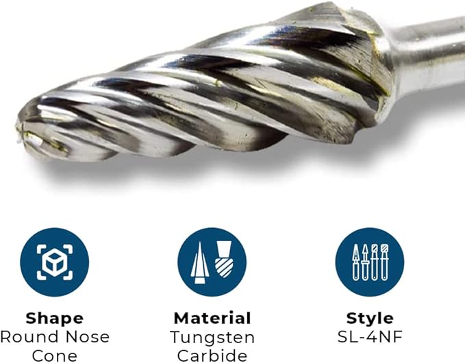 Benchmark Abrasives Ball Shape Premium Tungsten Carbide Burr with 1/4 Inch Shank Aluminum Cut Rotary Tool, Engraving Tool for Non-Metals Shaping Carving (SL-4NF)