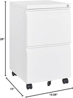 2 Drawer Mobile File Cabinet with Lock Steel Small Rolling File Cabinet Legal/Letter/A4 Size Under Desk Metal Filing Cabinet for Home Office Vertical Filing Cabinet Printer Stand Fully Assembled