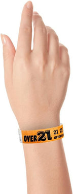 200 WristCo Over 21 Neon Orange Tyvek Wristbands for Events - ¾” x 10” - Waterproof Recyclable Comfortable Tear Resistant Paper Bracelets Wrist Bands for Concerts Festivals Admission Party