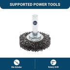 Benchmark Abrasives 1-1/2 Inch Grinder Mounted Crimped Wire Wheel for Drill with 1/4" Shank, Steel Brush for Rust Removal, Cleaning, Deburring on Cast Iron, Steel Rotary Tools (5 Pack) - Carbon Steel