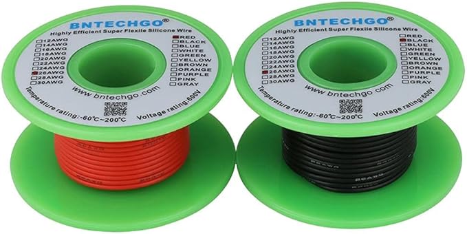 BNTECHGO 26 Gauge Silicone Wire Spool red 50ft and Black 50ft Flexible 26 AWG Stranded Tinned Copper Wire