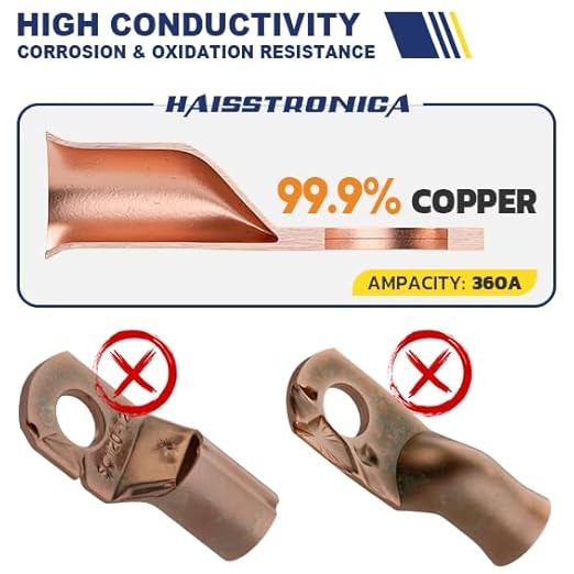 haisstronica 10pcs 4/0 AWG - 3/8"(M10) Tinned Copper Battery Lugs