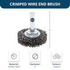 Benchmark Abrasives 3" Mounted Crimped Wire Wheel for Cleaning deburring on Cast Iron, Steel, Titanium, Nickel, 1/4" Shank for Rotary Tools (5 Pack) - Carbon Steel
