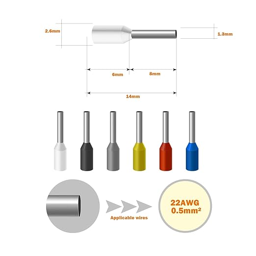 22AWG/0.5mm² Wire Ferrules Blue, 500pcs 22AWG Terminal Connector Kit, Wire Insulated Cord Pin Ends Terminals for Electric, Industrial, Chemical Industry, Power Control System, etc.