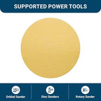 Benchmark Abrasives 5 Inch Sanding Discs Hook and Loop, Aluminum Oxide Stearated Gold No Holes Adhesive Sandpaper for Surface Blending, Automotive - Orbital Sander Sandpaper (50 Discs), 320 Grit