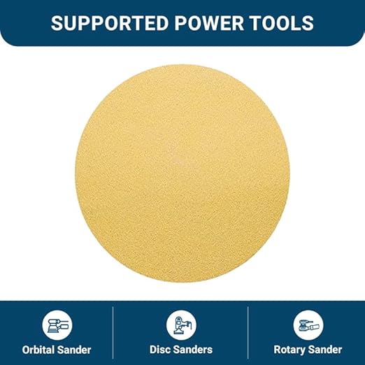 Benchmark Abrasives 5 Inch Sanding Discs Hook and Loop, Aluminum Oxide Stearated Gold No Holes Adhesive Sandpaper for Surface Blending, Automotive - Orbital Sander Sandpaper (50 Discs), 100 Grit