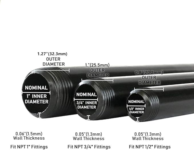 GeilSpace 1" × 24" Pre-Cut Black Metal Pipe, Industrial Steel Fits Standard One Inch Black Threaded Pipes and Fittings - Vintage DIY Industrial Shelving (1" × 24")